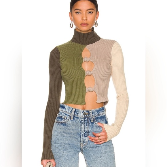 Danielle Guizio ribbed knotted colorblock sweater. Size small. - Picture 1 of 7